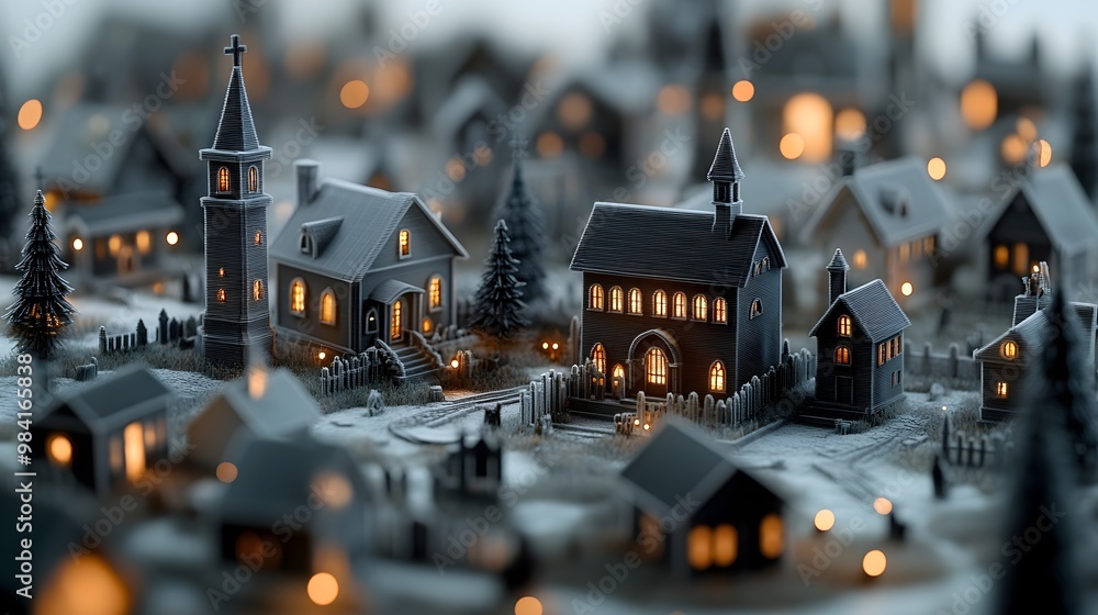 Poster intricate 3d printed halloween graveyard model - advanced architectural design with glowing printer 