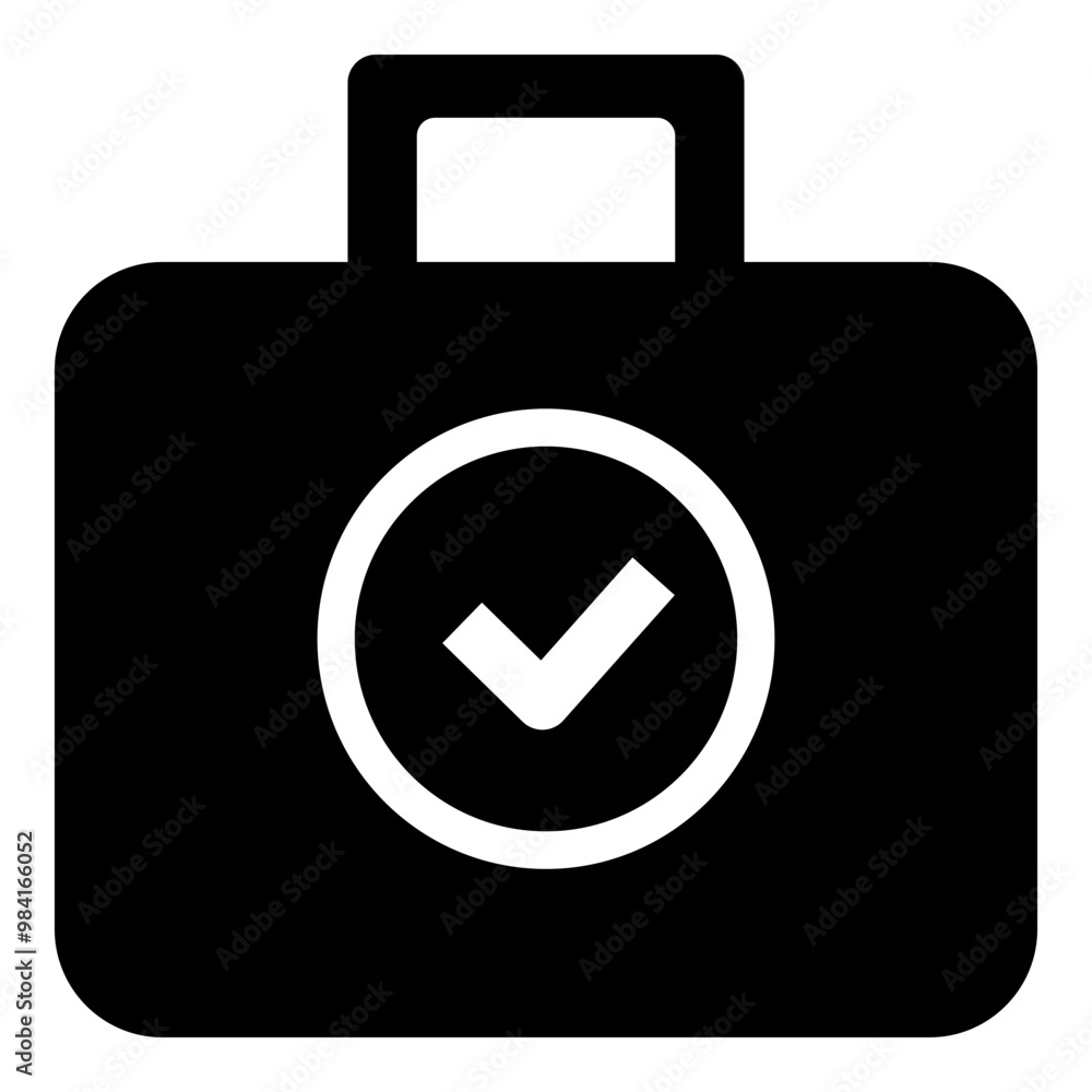 Poster correct briefcase icon in filled solid glyph style. simple checkmark symbol vector illustration — pi