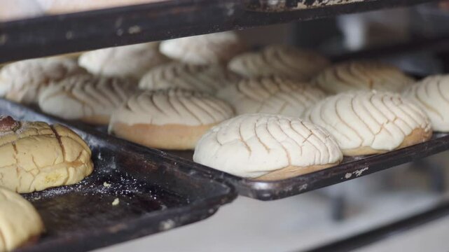 Mexican sweet bread at a bakery shop, closeup