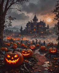 Halloween, spooky pumpkins