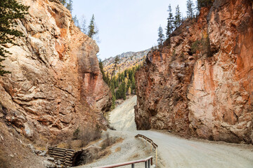 "Red gate" in autumn in the Ulagan district of the Altai Republic - a natural monument of the Altai Republic. Russia