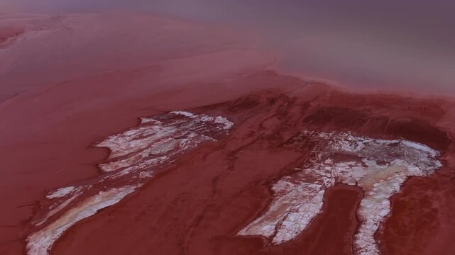 Red Mud Dam Of San Ciprian Contaminated With Toxic Aluminium Waste In Lugo, Spain. aerial pullback shot