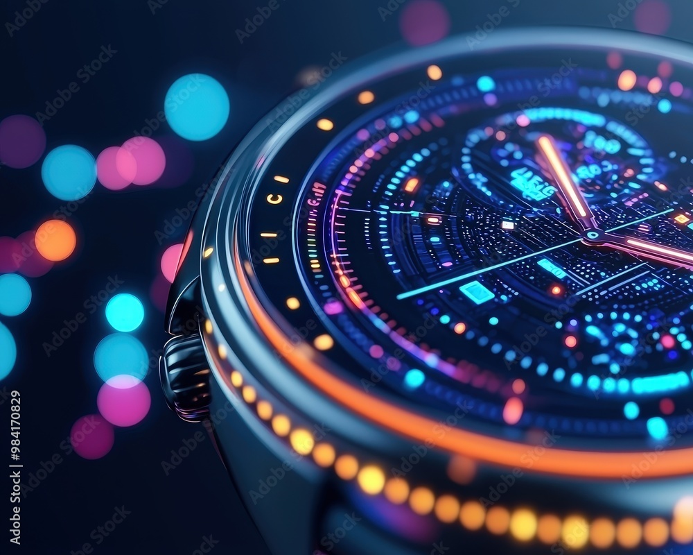 Poster a futuristic smart watch face that changes based on the time of day and user???s schedule.