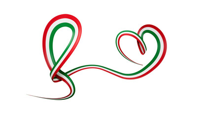 3d Flag Of Kuwait, Heart-Shaped, Shiny Wavy Awareness Ribbon On White Background, 3d illustration
