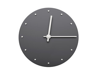 Simple clock gray 12:15 Quarter past twelve o clock. Modern Minimal Clock. 3D illustration
