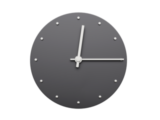 Simple clock gray 12:15 Quarter past twelve o clock. Modern Minimal Clock. 3D illustration

