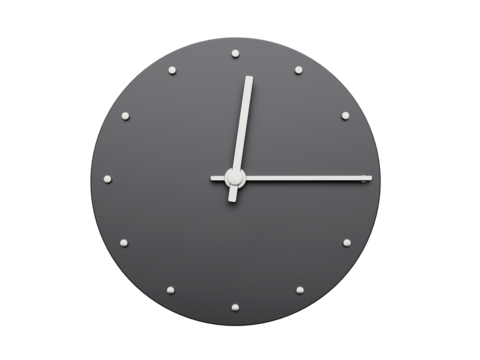 Simple clock gray 12:15 Quarter past twelve o clock. Modern Minimal Clock. 3D illustration
