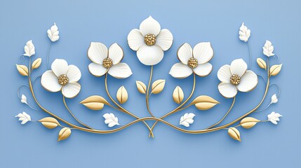 White Flowers on Gold Vines