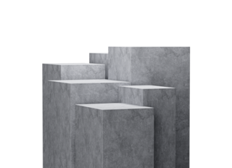 3d Six Grey Empty Concrete Podium Isolated On White Background, 3d illustration
