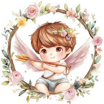 recommend clip art: Watercolor Illustration of Cupid with Flowers and Arrow.