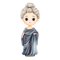 Watercolor Illustration of a Cute Cartoon Woman in a Long Dress.