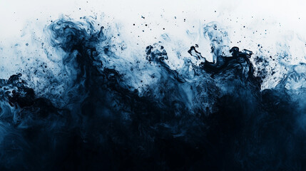 Obraz premium Dark Blue Ink Clouds With Splatter On Light Background
