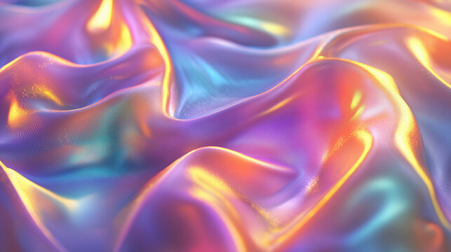Abstract Satin Fabric with Luminous Color Waves