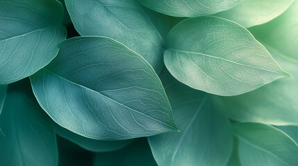 Obraz premium Detailed Close-Up of Teal Green Leaves With Visible Veins