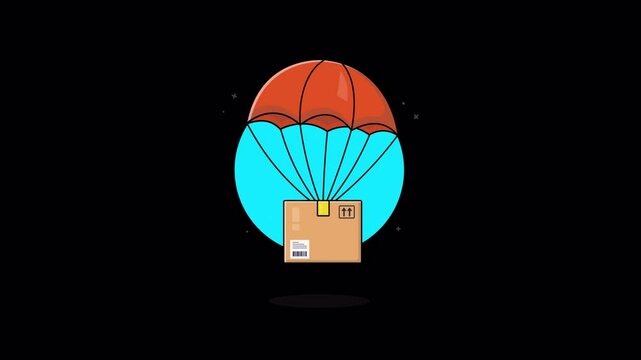 Parachute with Box. Parachute Delivery Concept Animation Video - Transparent