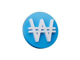 Blue and white Korean Icon, coin won 3d Illustration
