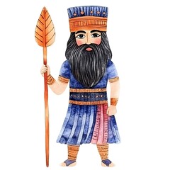 Obraz premium Watercolor Illustration of a Persian King Holding a Spear.