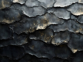 Fototapeta premium Abstract texture featuring cracked black and gold patterns, ideal for backgrounds and design projects.