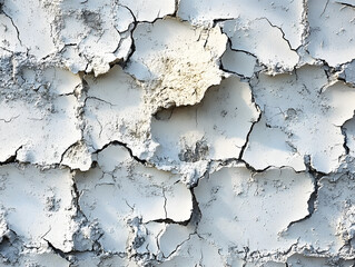 Obraz premium Close-up of a cracked and peeling white surface, showcasing textures and patterns of wear and aging.