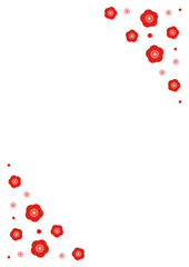 梅の花　赤　フレーム　縦長　ベクター