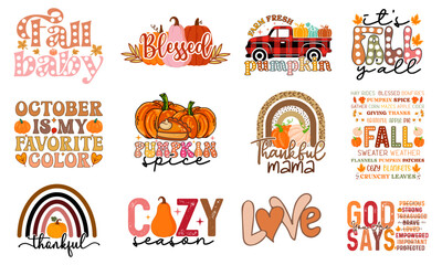 Fall sublimation t-shirt design bundles, funny Thanksgiving designs