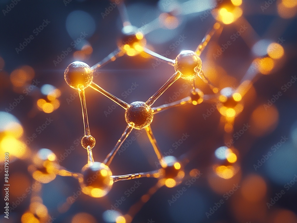 Sticker abstract molecular structure: glowing 3d rendering