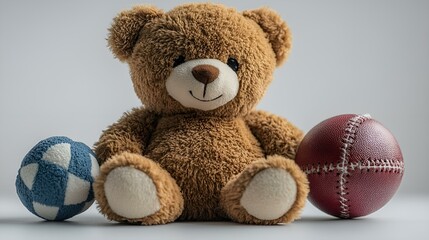 a teddy bear and a ball. 