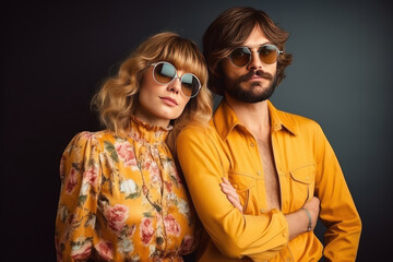 portrait of a couple in a studio 70s style	
