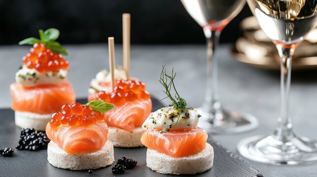 Elegant Cocktail Party with Gourmet Finger Foods in Modern Indoor Lounge, Generative AI