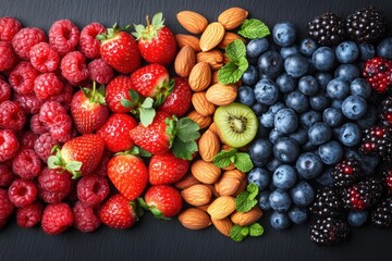 vibrant berries and nuts displayed elegantly, keto-friendly snack inspiration design