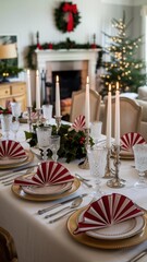 Fototapeta premium Elegant Holiday Dinner Table with Festive Decorations