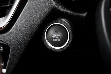 Close up engine car start button. Start stop engine modern new car button,Makes it easy to turn...