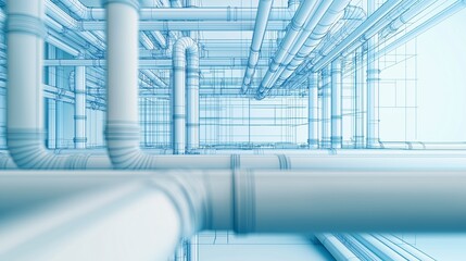 Obraz premium Abstract 3D Blueprint of Industrial Pipeline System