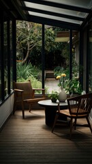 Fototapeta premium Cozy Indoor Garden with Seating and Greenery