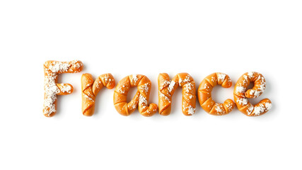 France text made of croissants and baguettes on a minimalist background. Generative AI