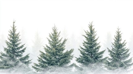 Obraz premium Enchanting Foggy Spruce Forest Aerial View Seamless Pattern