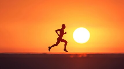 Serene Runner Silhouette Embracing Fitness and Endurance in Stunning Sunset Landscape, Generative AI