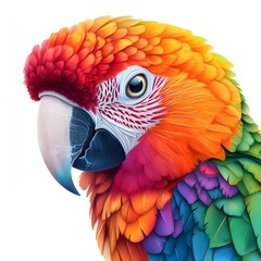 Fototapeta premium Craft a stunning digital painting of a colorful parrot, its vibrant feathers in sharp focus, against a pure white canvas to emphasize its beauty