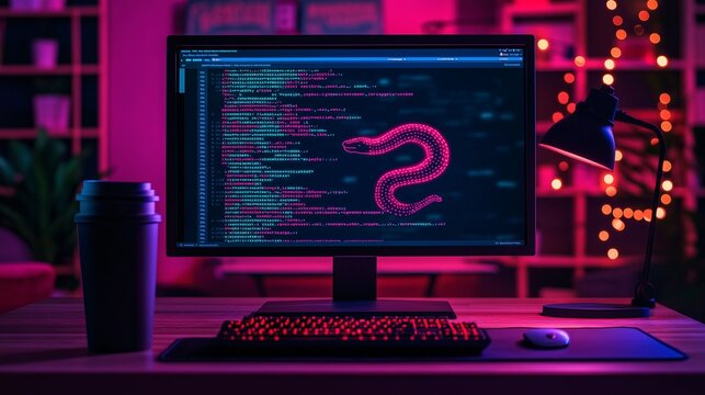 Futuristic Coding Environment with Python Symbol