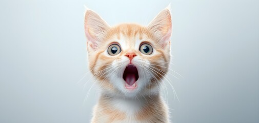 Ginger cat with open mouth, shocked face, minimalist background, watercolor style