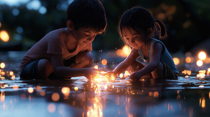 A heartwarming scene of innocence, love, and shared responsibility in a moment of hardship