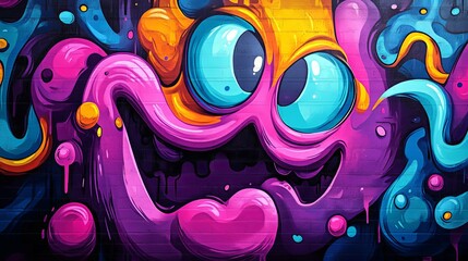 Obraz premium Colorful Graffiti Mural of a Cartoon Monster with Large Eyes