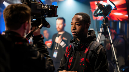 Young Gamer Being Interviewed at Esports Event