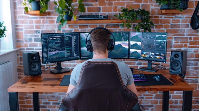 A gamer streaming from a cozy home studio.