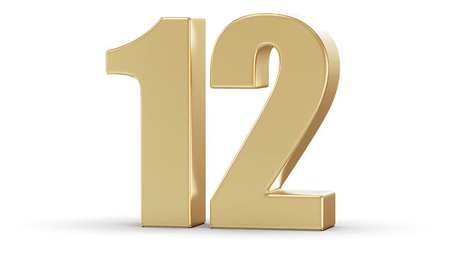 Golden 3D Number 12