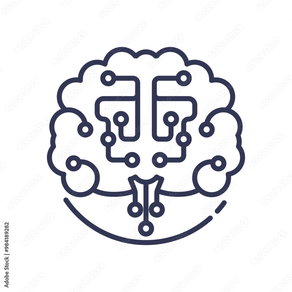 Poster illustration of a brain with circuit lines, symbolizing intelligent processing and ai technology.
