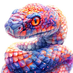 A bright colorful snake with red eyes and shiny scales. The sign of the Chinese horoscope is a Snake. The astrological sign of the eastern zodiac is a mysterious magical snake