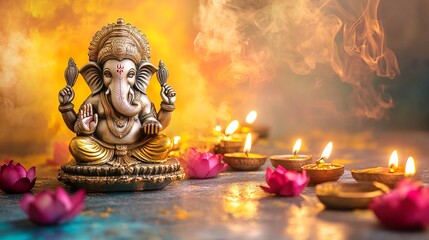 Shri Ganesha is the embodiment of wisdom and prosperity. Beautiful background of Hindu festival Diwali