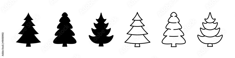 Wall mural pine icon set. fir tree vector set.