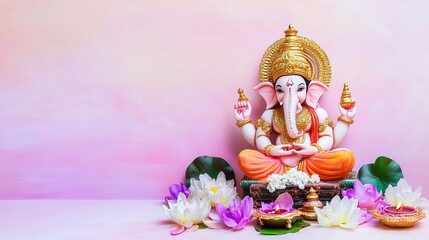 Shri Ganesha is the embodiment of wisdom and prosperity. Beautiful background of Hindu festival Diwali